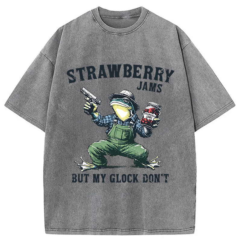 Modecanvas Funny Strawberry Frog Meme DTG Printing Washed T-Shirt