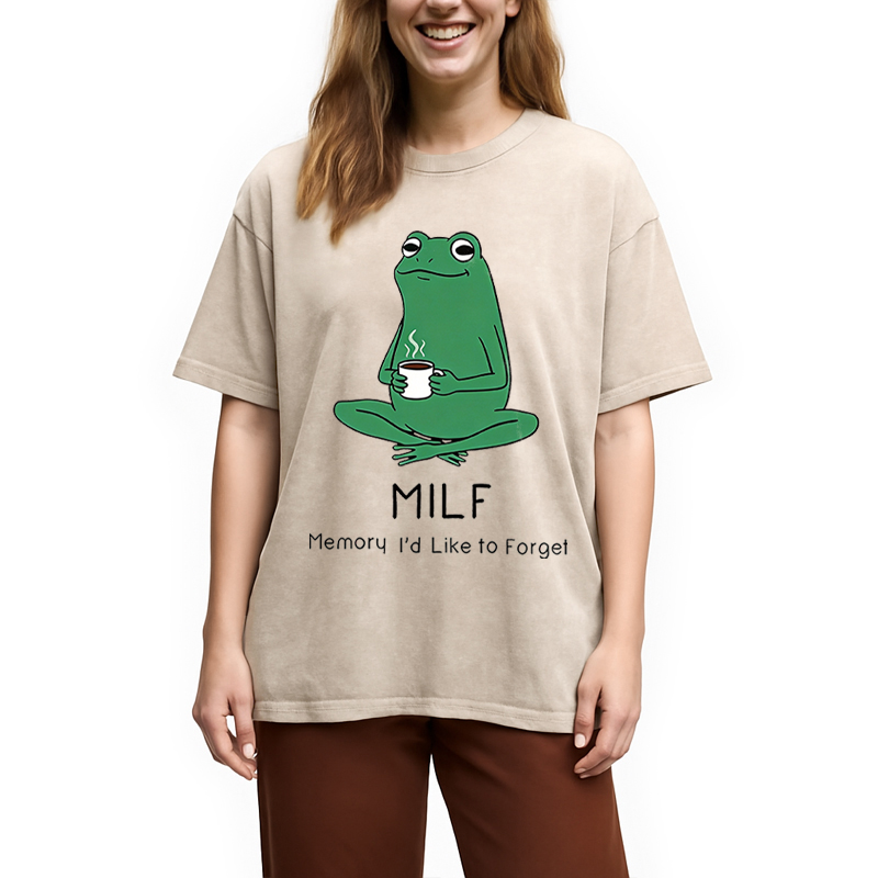 Modecanvas MILF Funny DTG Printing Washed T-Shirt-modecanvas