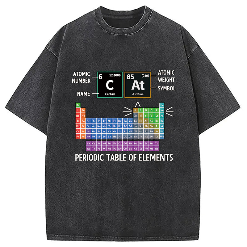 Modecanvas Cat Periodic Table Chemistry Washed T-Shirt