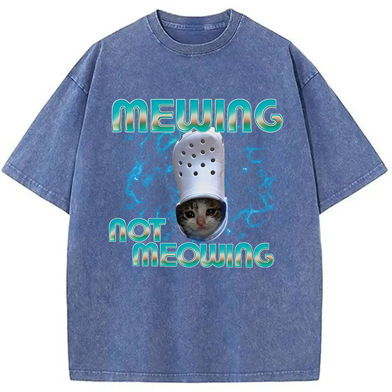 Modecanvas Mewing Not Meowing Cat Ironic DTG Printing Washed T-Shirt