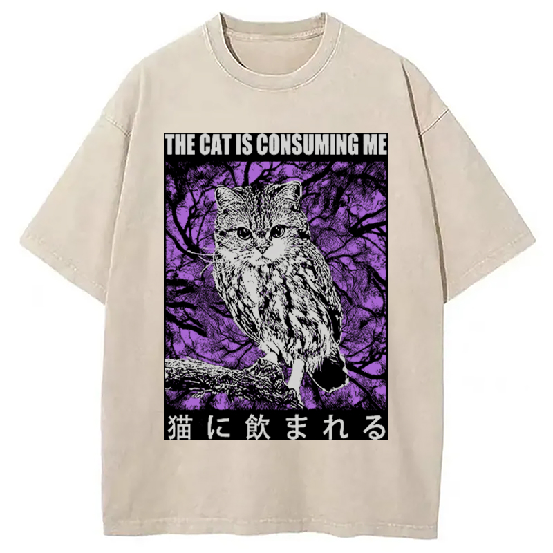 Modecanvas The Cat Is Consuming Me Washed T-Shirt