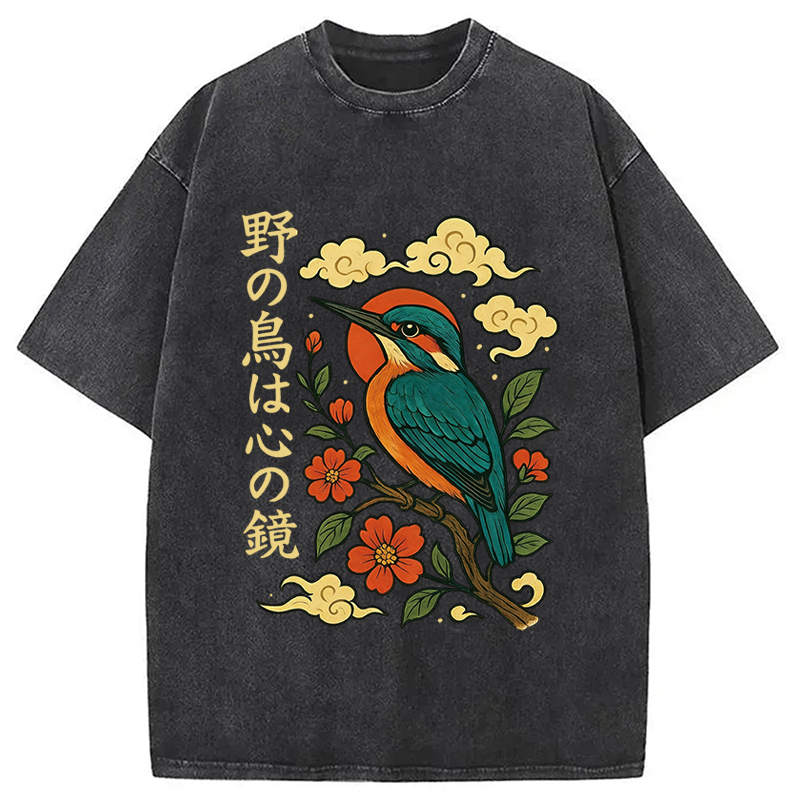 Modecanvas Japanese Kingfisher DTG Printing Washed T-Shirt