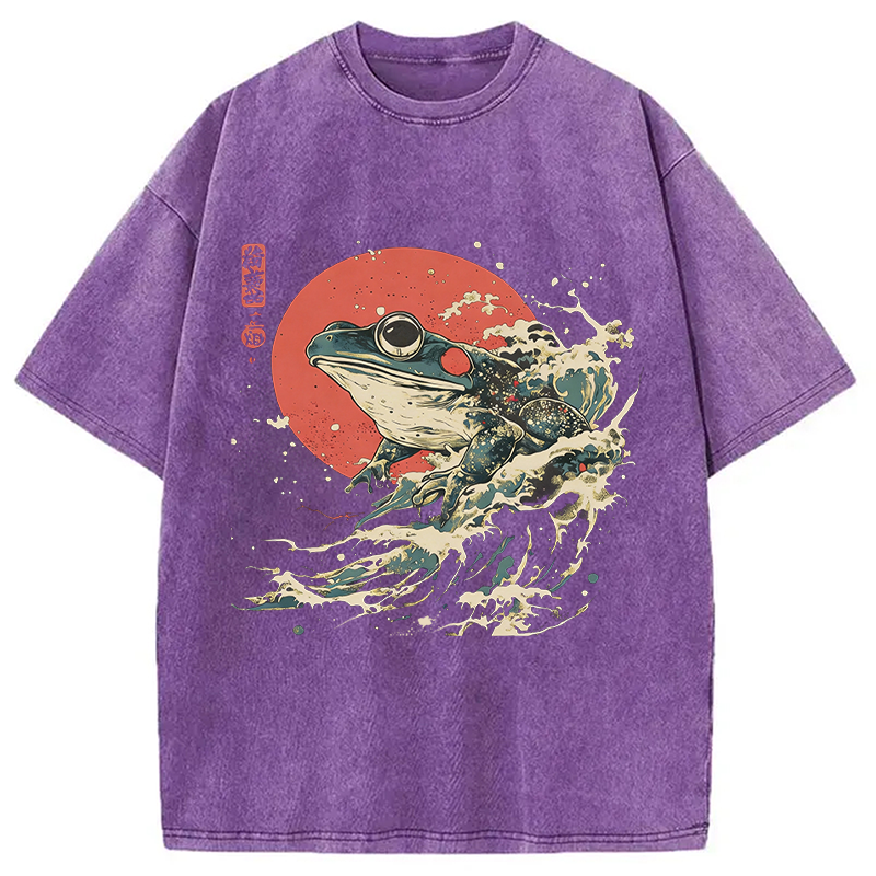 Modecanvas Matsumoto Hoji Frog DTG Printing Washed T-Shirt-modecanvas
