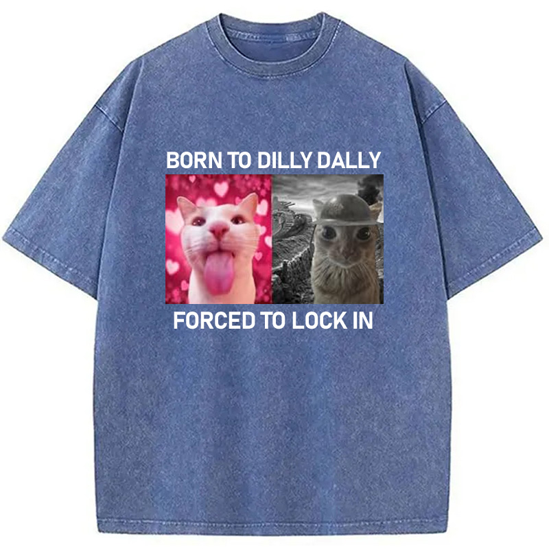 Modecanvas Born To Dilly Dally Washed T-Shirt-modecanvas