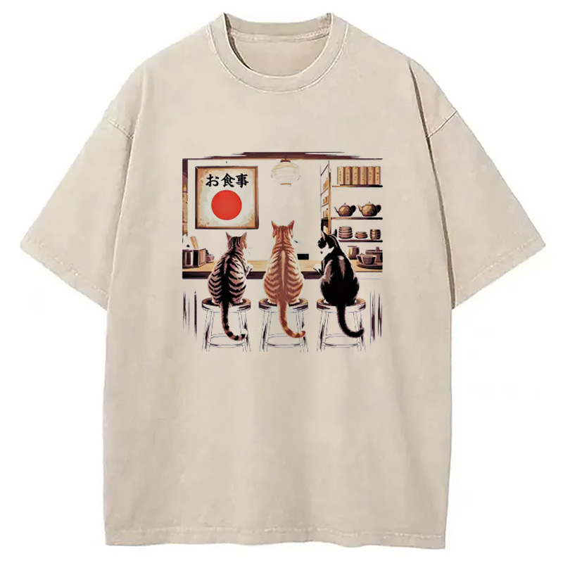 Modecanvas Kawaii Ramen Cat Washed T-Shirt