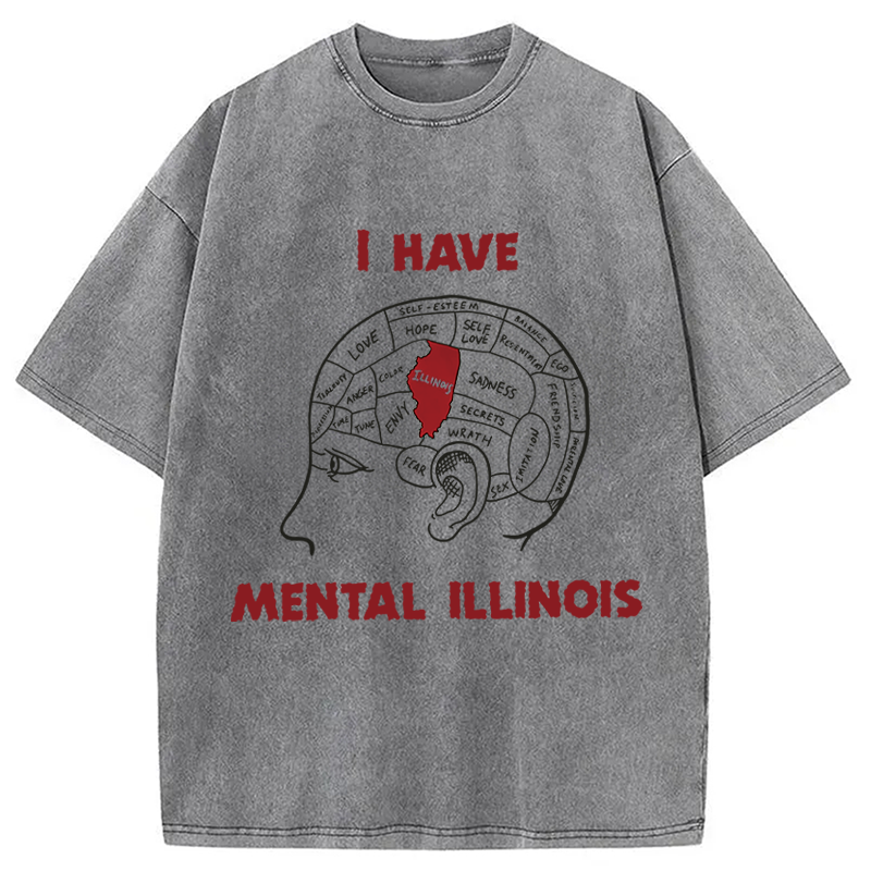 Modecanvas I Have Mental Illinois DTG Printing Washed T-Shirt