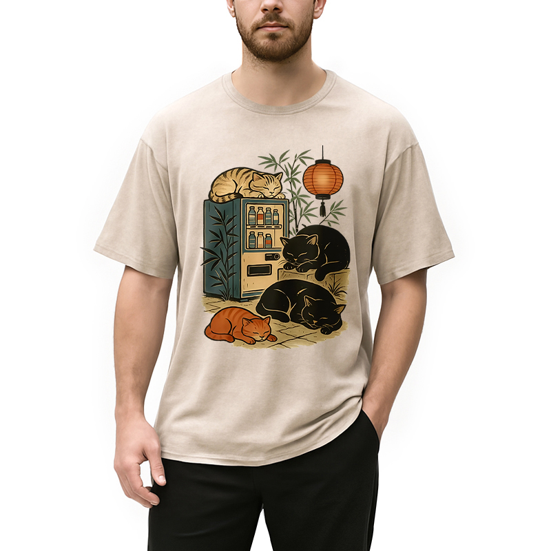 Modecanvas Japanese Vending Machine Cat Washed T-Shirt