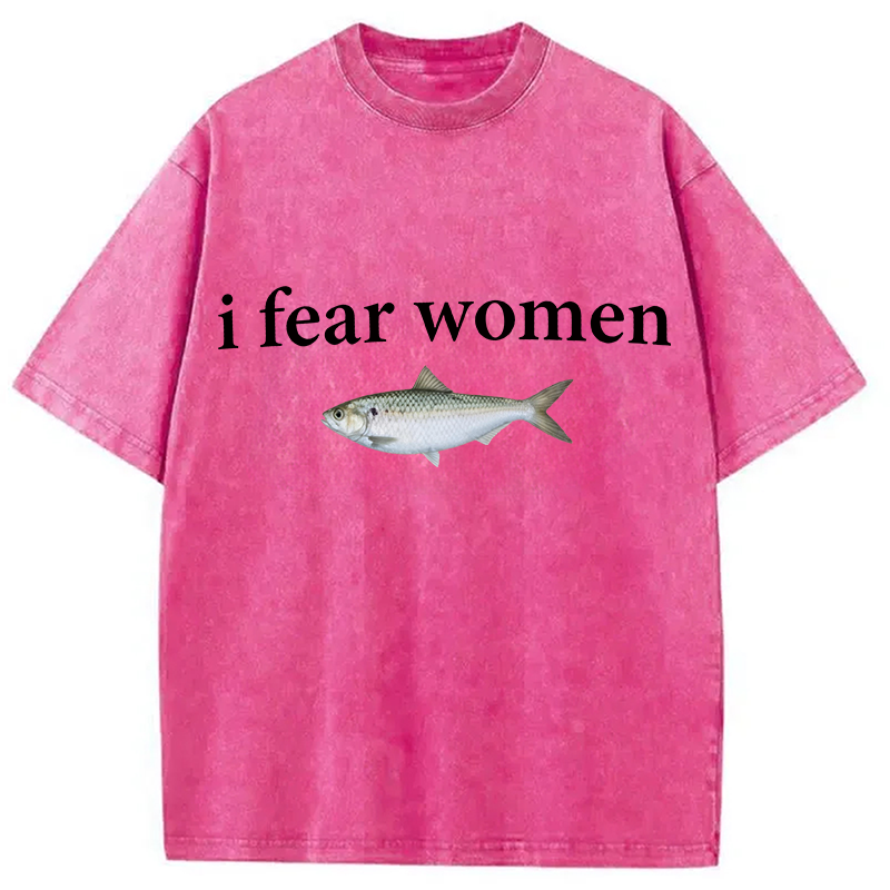 Modecanvas Fish Fear Women DTG Printing Washed T-Shirt