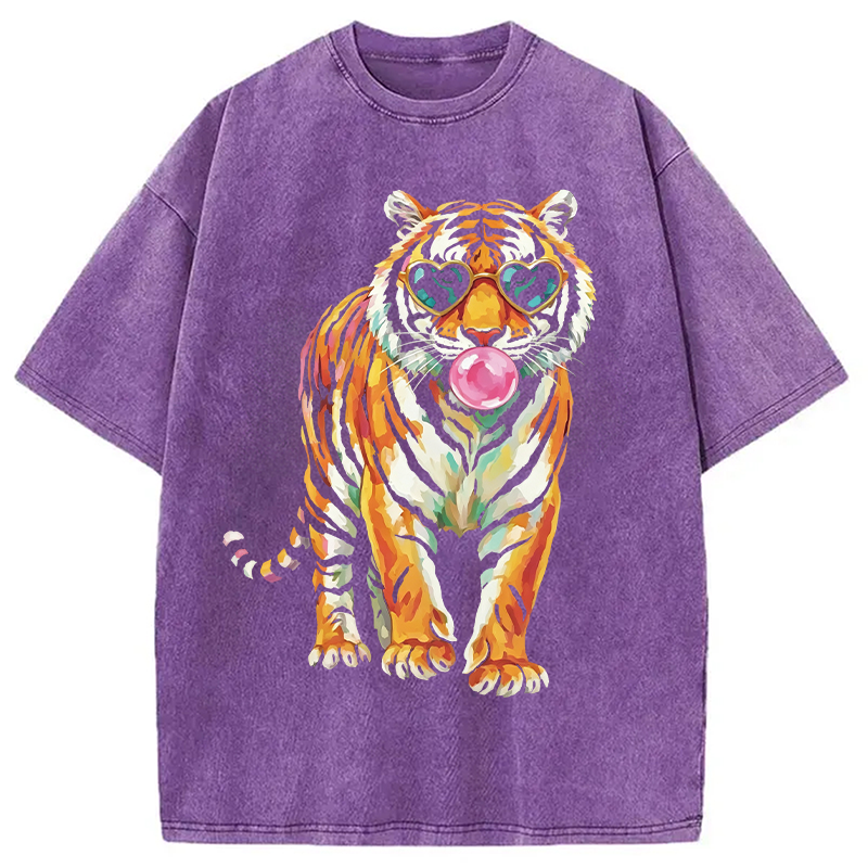 Modecanvas Tiger Cute Animal DTG Printing Washed T-Shirt