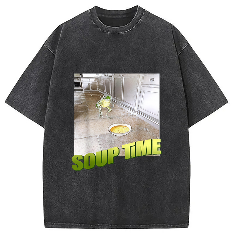 Modecanvas Soup Time Meme Frog Meme Washed T-Shirt