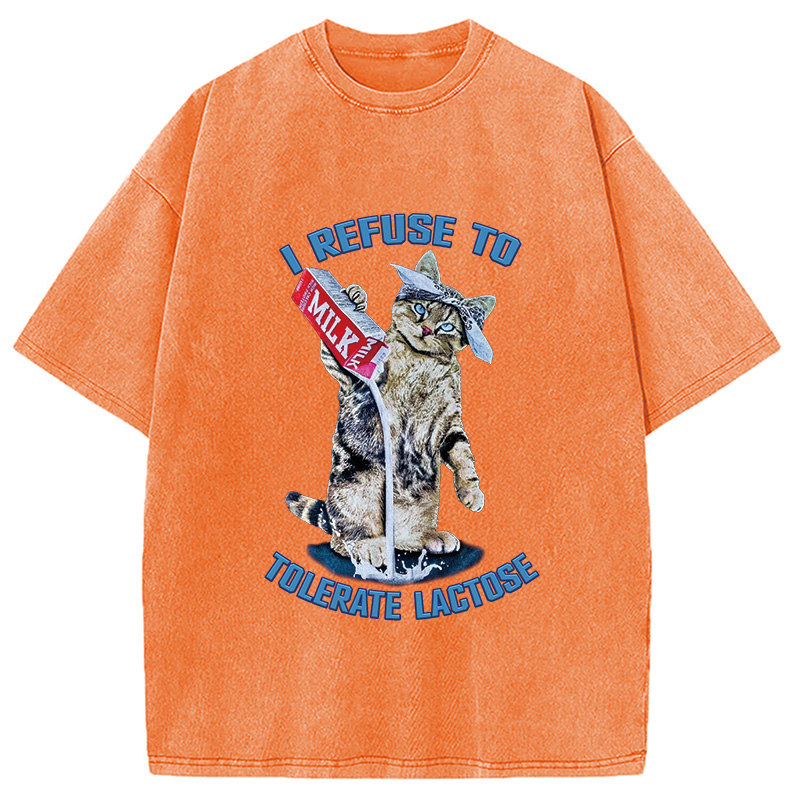 Modecanvas I REFUSE TO TOLERATE LACTOSE Washed T-Shirt-modecanvas
