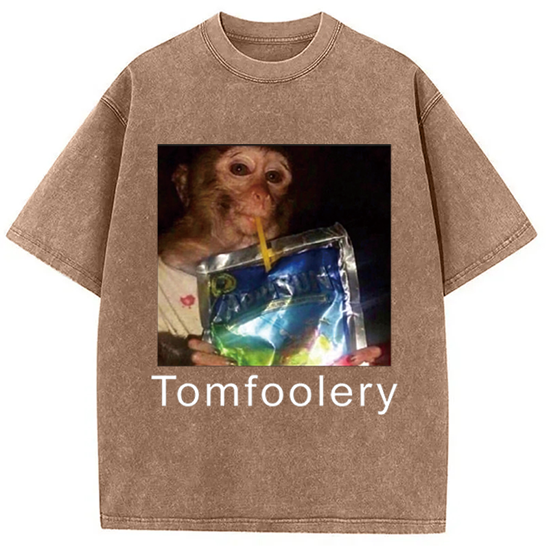 Modecanvas Tomfoolery Monkey Drinking Meme DTG Printing Washed T-Shirt