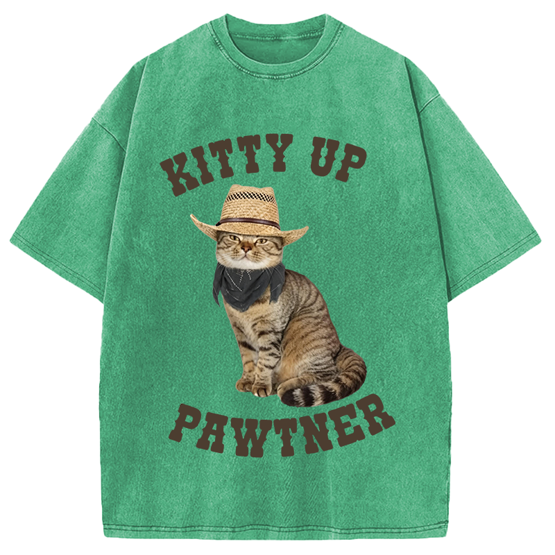 Modecanvas Kitty Up Giddy Up Cat DTG Printing Washed T-Shirt