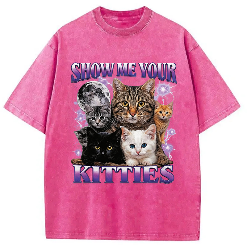 Modecanvas Show Me Your Kitties DTG Printing Washed T-Shirt