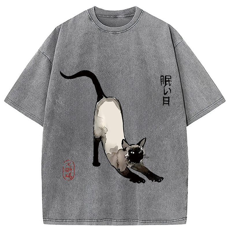 Modecanvas Japanese Siamese Cat Washed T-Shirt