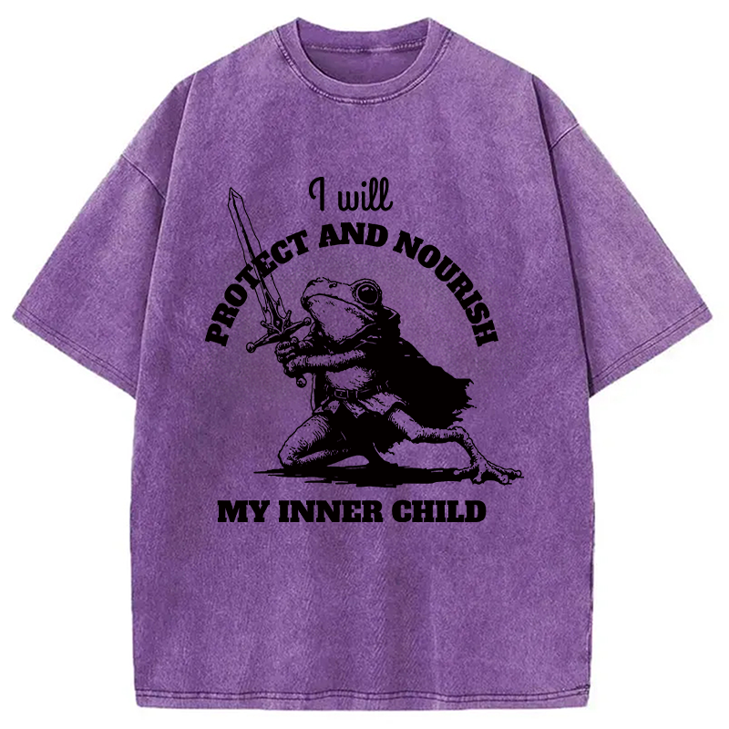 Modecanvas Funny Protect Inner Child Toad Meme DTG Printing Washed T-Shirt
