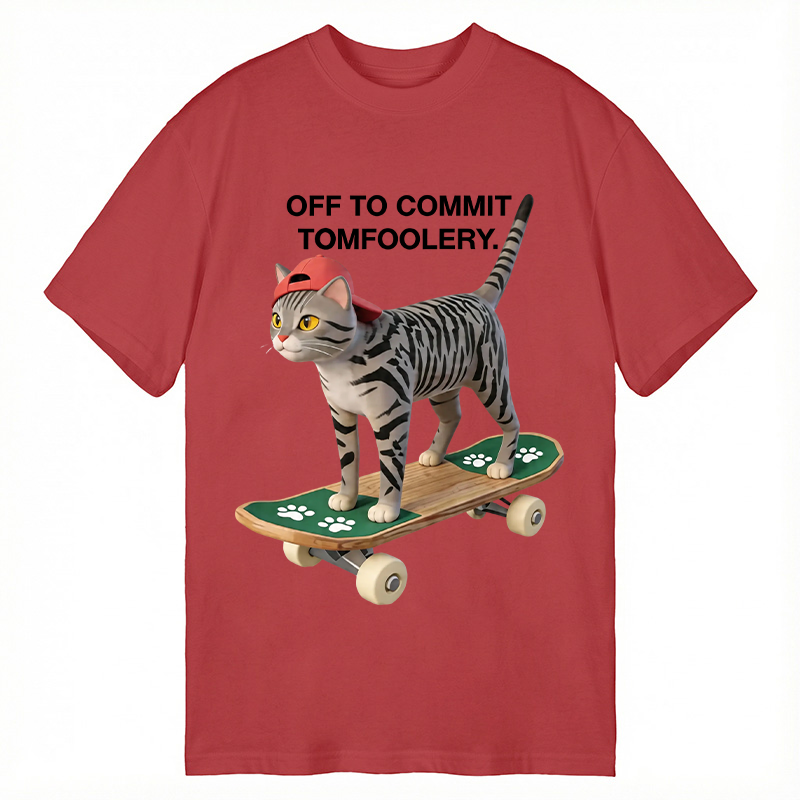 Modecanvas Skateboarding Cat Funny Meme DTG Printing Classic T-Shirt-modecanvas