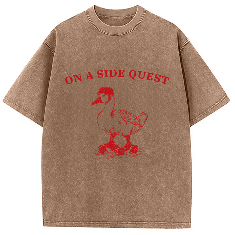 Modecanvas On a Side Quest Funny Duck DTG Printing Washed T-Shirt