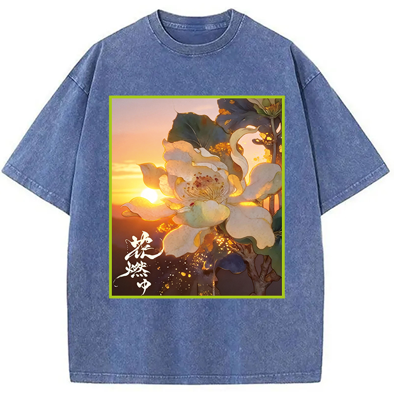 Modecanvas Lotus Adorned With Golden Specks DTG Printing Washed T-Shirt