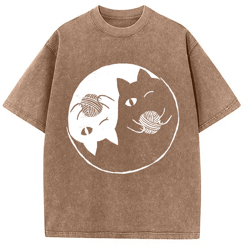 Modecanvas Yin Yarn Cat Washed T-Shirt-modecanvas
