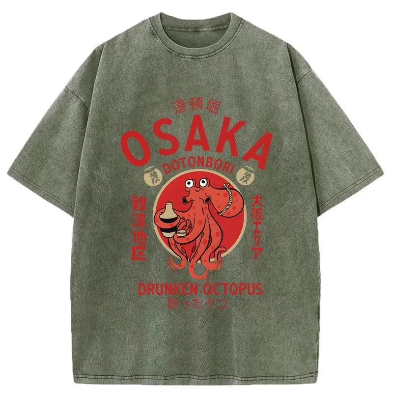Modecanvas Drunken Octopus Japan Washed T-Shirt-modecanvas