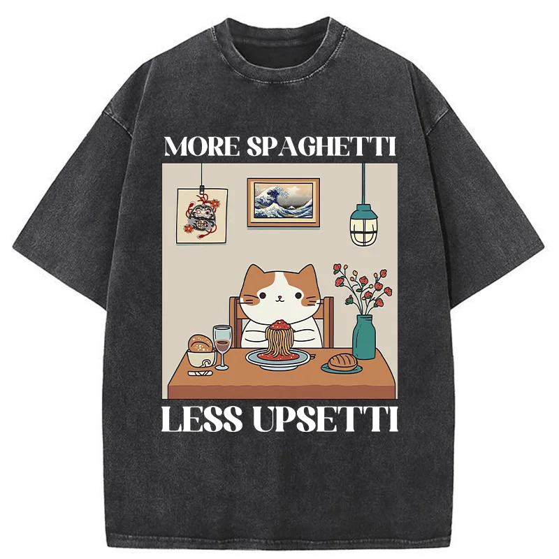 Modecanvas Cat Eats Spaghetti Washed T-Shirt