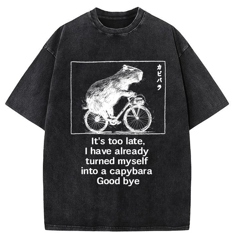 Modecanvas Funny Capybara Riding A Bicycle Washed T-Shirt