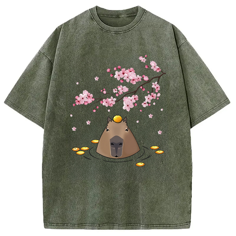 Modecanvas Sakura Cherry Blossom Japanese Washed T-Shirt