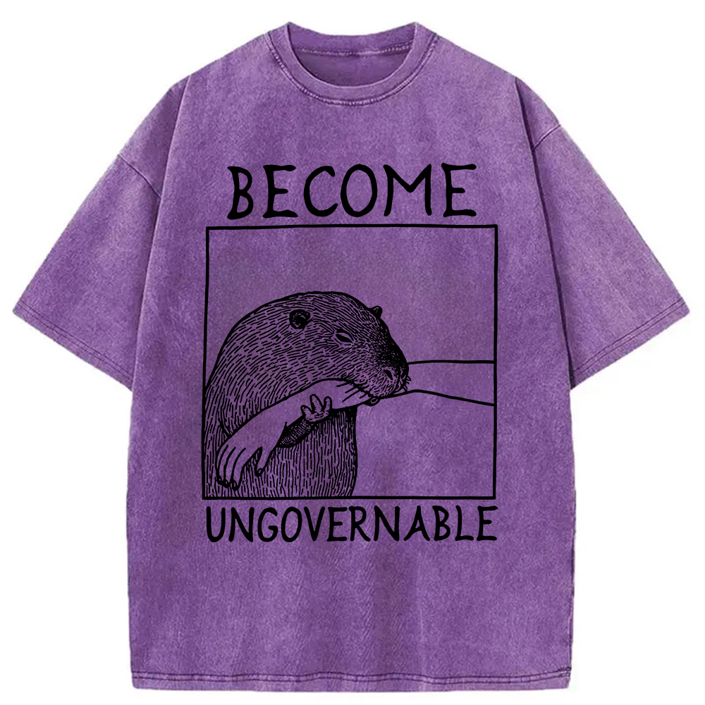 Modecanvas Become Ungovernable Capybara Bites People Washed T-Shirt