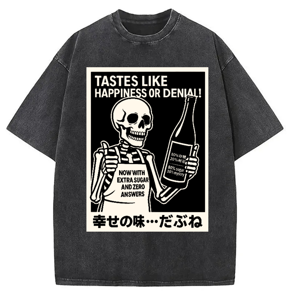 Modecanvas Taste Of Happiness Funny Washed T-Shirt
