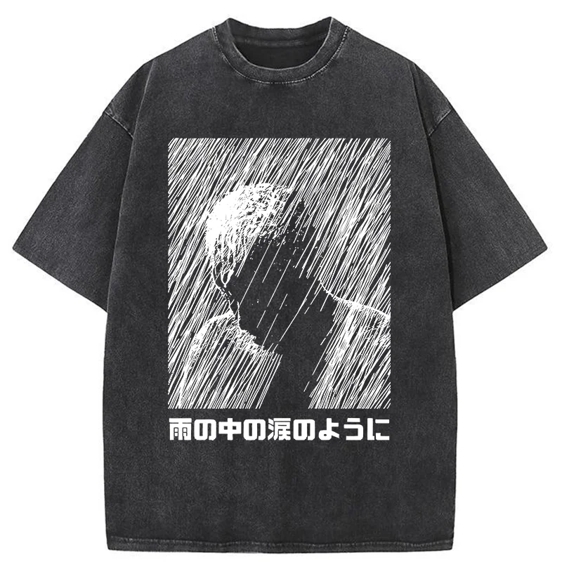 Modecanvas People In The Rain DTG Printing Washed T-Shirt-modecanvas