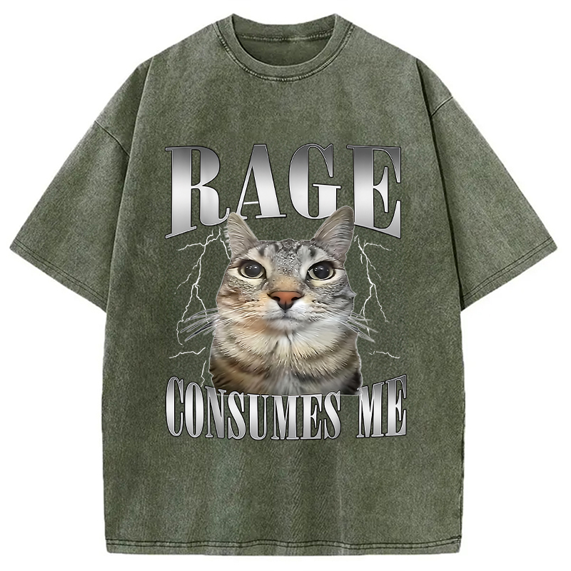 Modecanvas Rage Consumes Me Funny Cat Washed T-Shirt