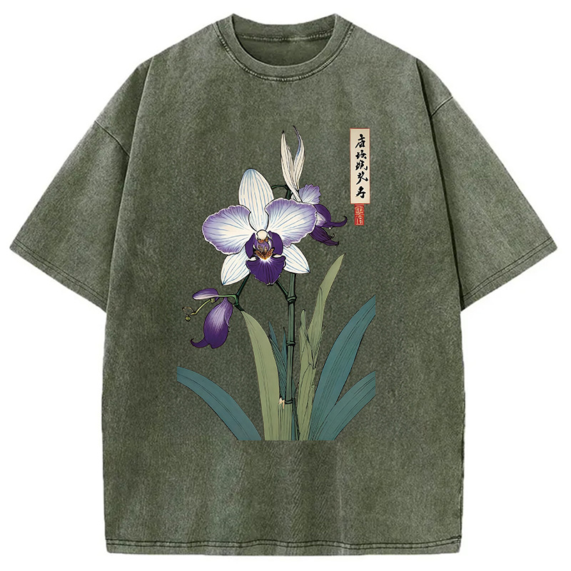 Modecanvas Orchid Ukiyo-e Japanese Washed T-Shirt