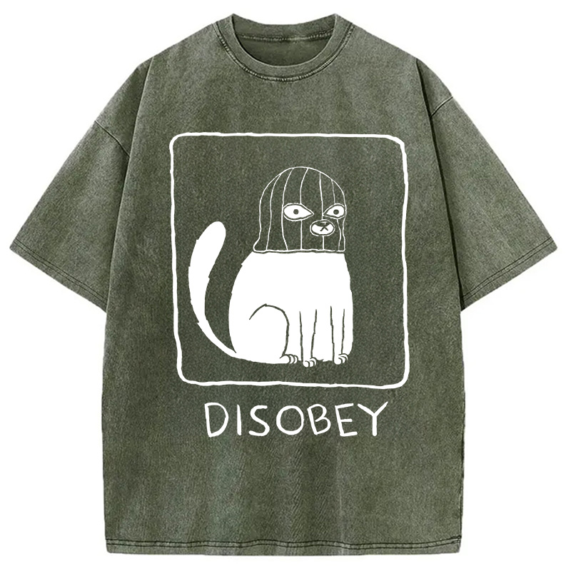 Modecanvas Disobey Cat DTG Printing Washed T-Shirt-modecanvas