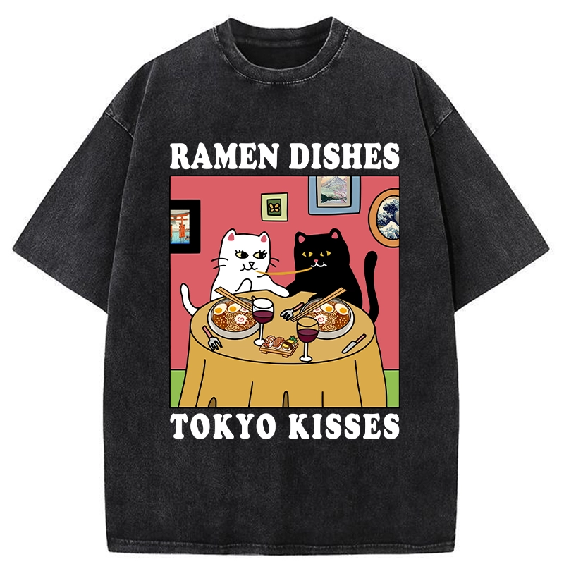 Modecanvas Ramen Dishes Tokyo Kisses Washed T-Shirt
