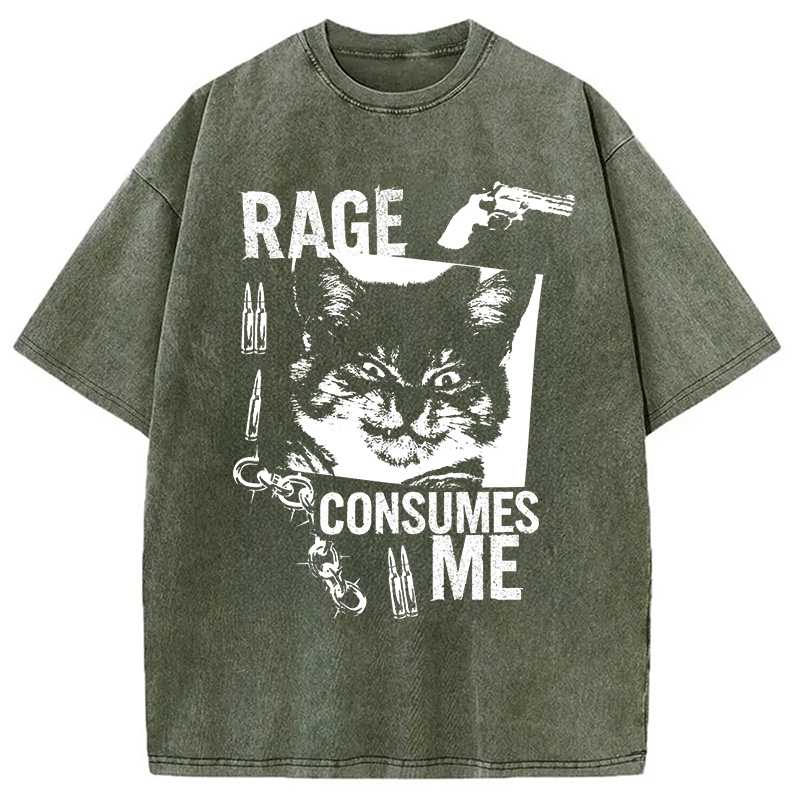 Modecanvas Rage Consumes Me Cat Washed T-Shirt