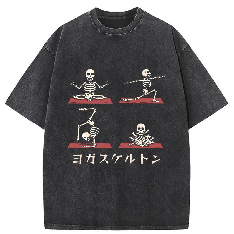 Modecanvas Skeleton Doing Yoga Washed T-Shirt