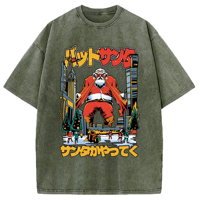 Modecanvas Santa Claus Kanji Lasers Vintage Washed T-Shirt