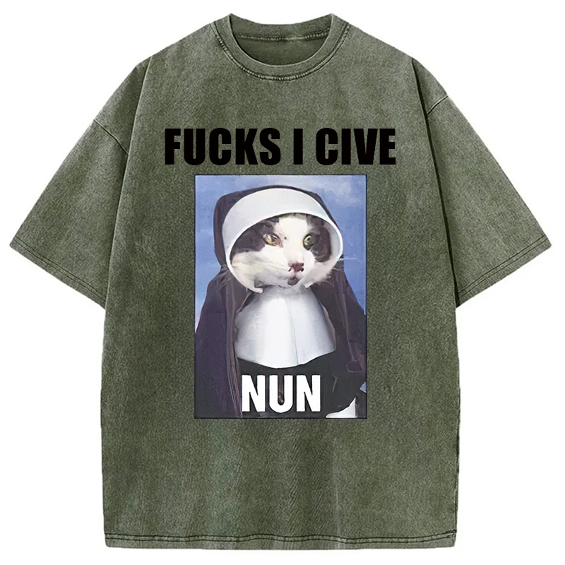 Modecanvas F*cks I give Nun Cat Washed T-Shirt