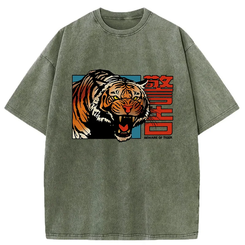 Modecanvas Beware Of Tiger Washed T-Shirt