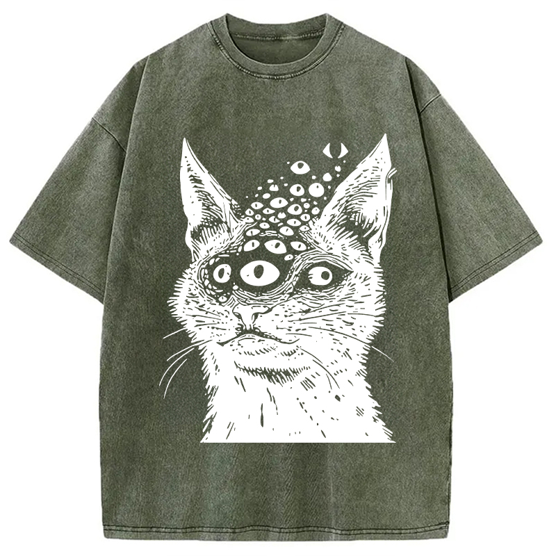 Modecanvas Weirdcore Cat Washed T-Shirt