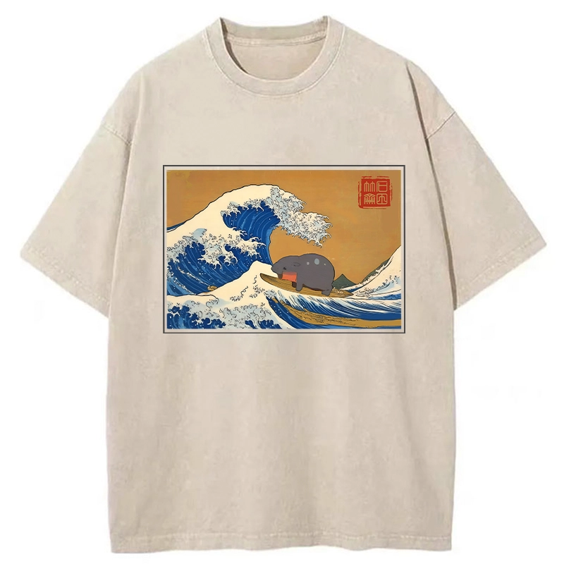 Modecanvas Great Wave Off Moo Deng Washed T-Shirt