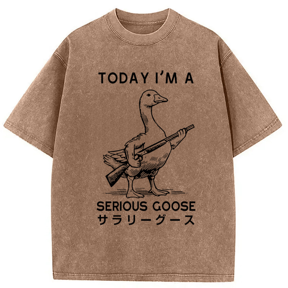 Modecanvas Serious Stupid Goose Washed T-Shirt-modecanvas