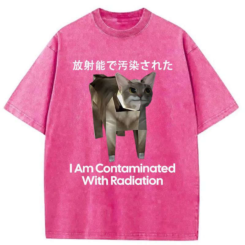 Modecanvas I Am Contaminated With Radiation Cat Meme Washed T-Shirt-modecanvas