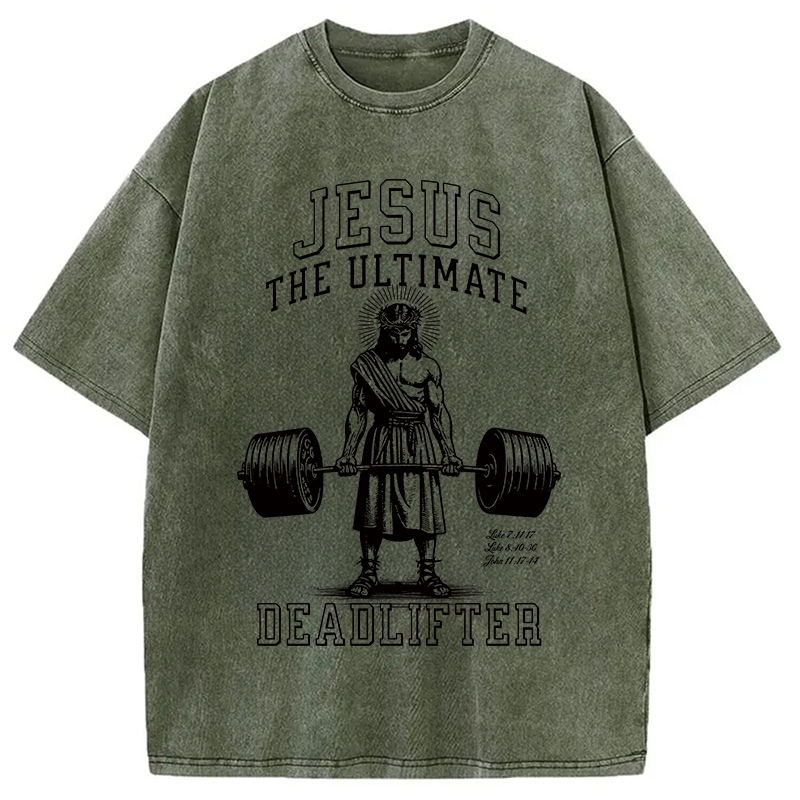 Modecanvas Jesus The Ultimate Deadlifter Christian Washed T-Shirt
