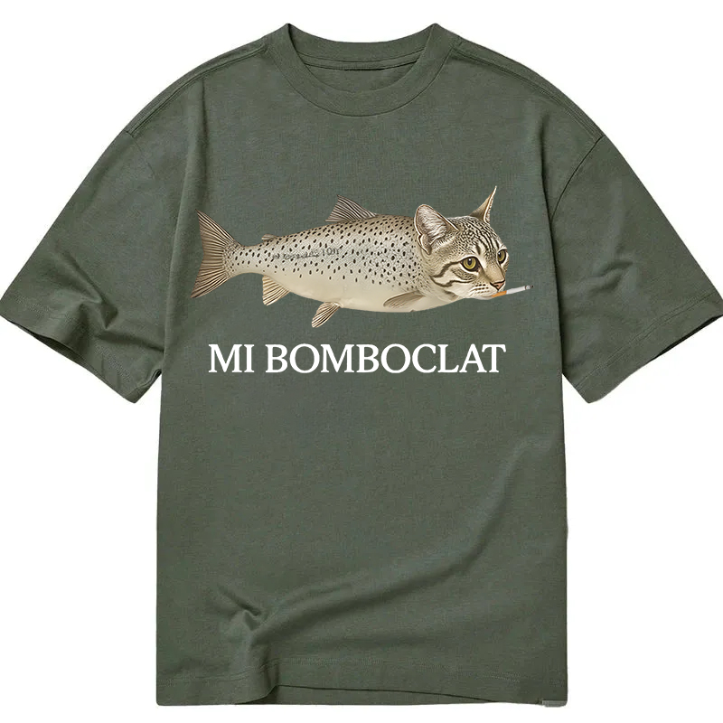 Modecanvas Bomboclat Fish Cat Meme DTG Printing Classic T-Shirt-modecanvas