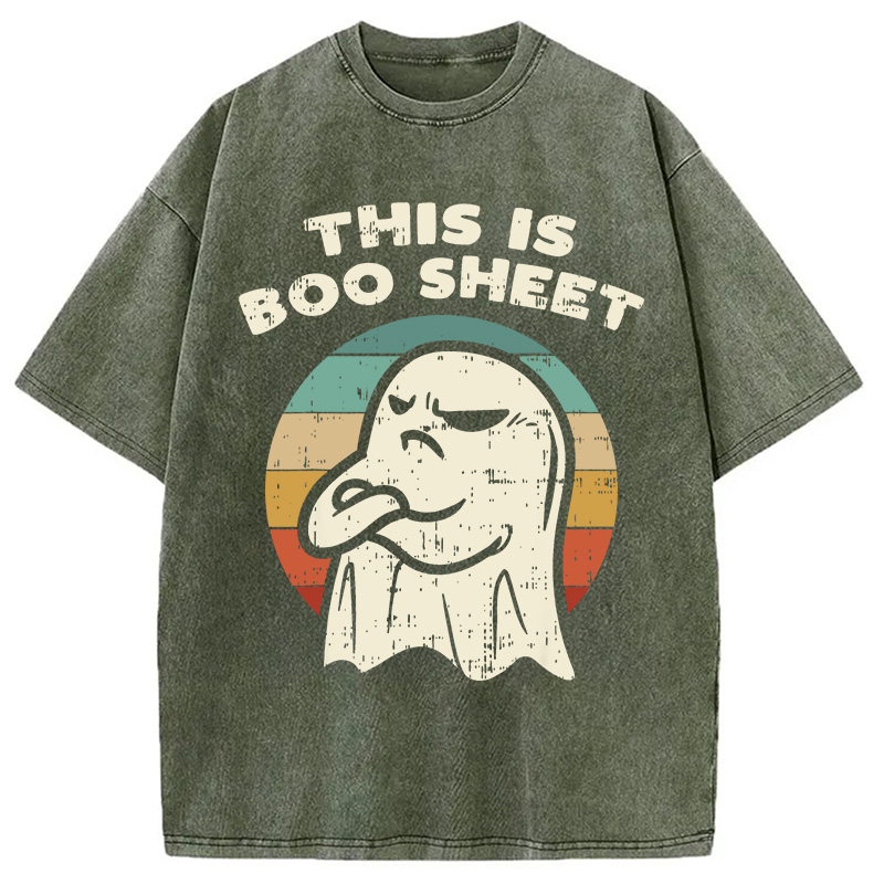 Modecanvas This Is Boo Sheet Ghost Retro Halloween Washed T-Shirt