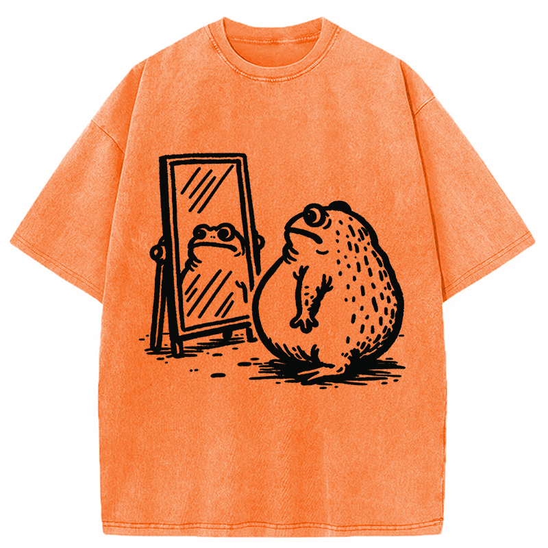 Modecanvas Fat Frog Looking In The Mirror Washed T-Shirt