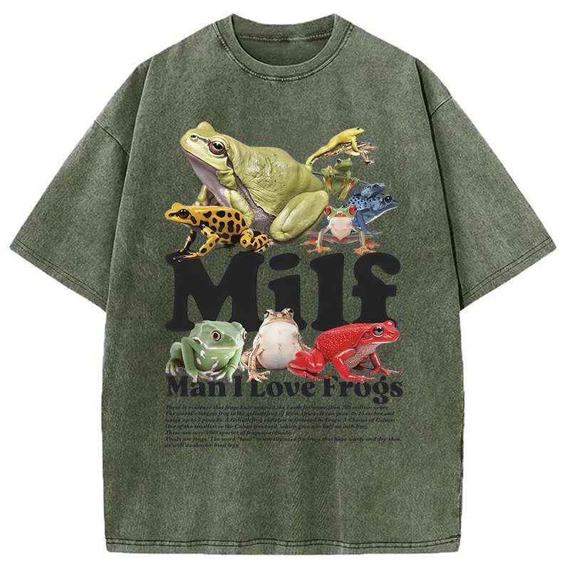 Modecanvas Man I Love Frogs Washed T-Shirt