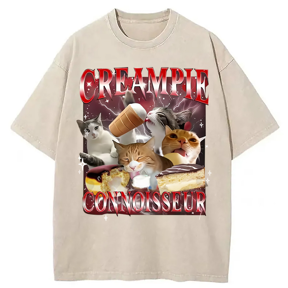 Modecanvas Funny Creampie Connoisseur Meme Washed T-Shirt-modecanvas